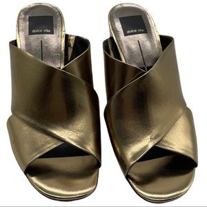 Dolce Vita Metallic Leather Block Heel Mules Sz 10